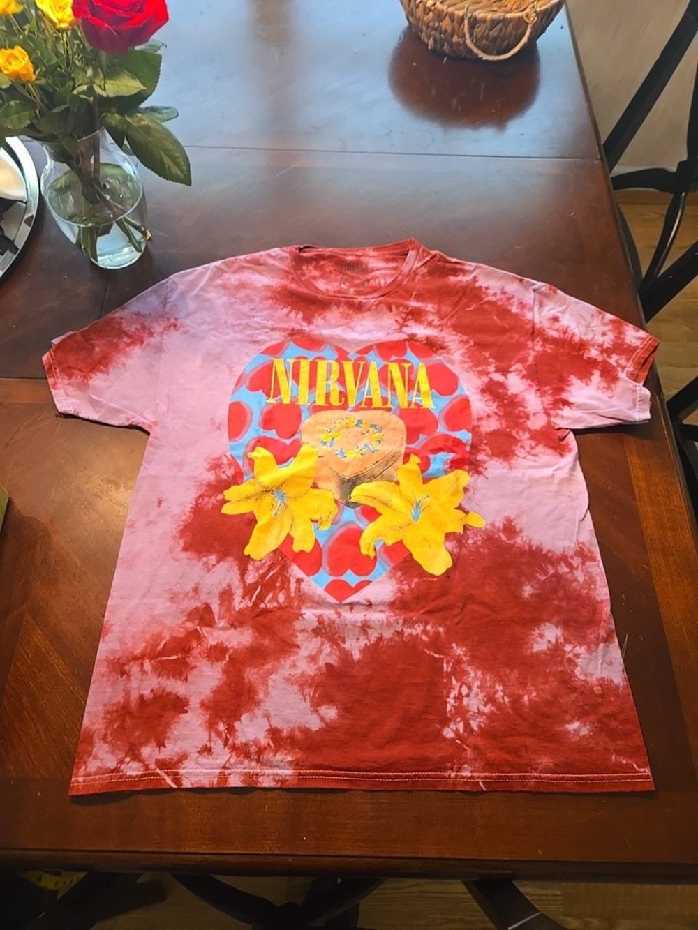 Nirvana Kids' Red Tie-Dye Graphic Tee with Yellow Floral Print
